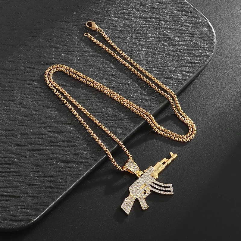 Hip-Hop Ak-47 Rifle Gun Pendant Necklace Men\\\'s Personalized Street Hip-Hop Rock Rap Party Jewelry