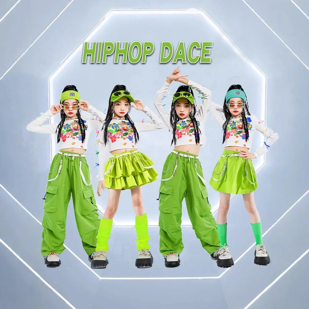 

Комплекты в стиле хип-хоп для девочек, укороченный топ, брюки-карго для уличных танцев, юбки, детская уличная одежда, джазовый костюм, милая одежда для группы девочек