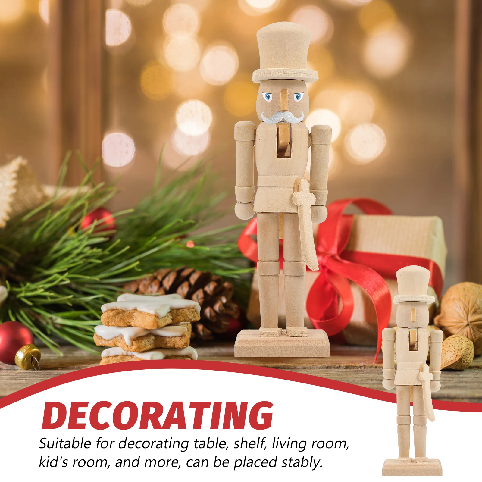 

3 Pcs 18cm Blank Wooden Nutcrackers Unfinished Christmas Soldier Ornaments DIY Paintable Craft for Holiday Festival Decor Gift