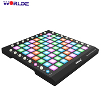 WORLDE Portable USB MIDI Drum Pad Controller 64 RGB Backlit Pads 24 Buttons Built-in 128MB Sound Module with USB Cable