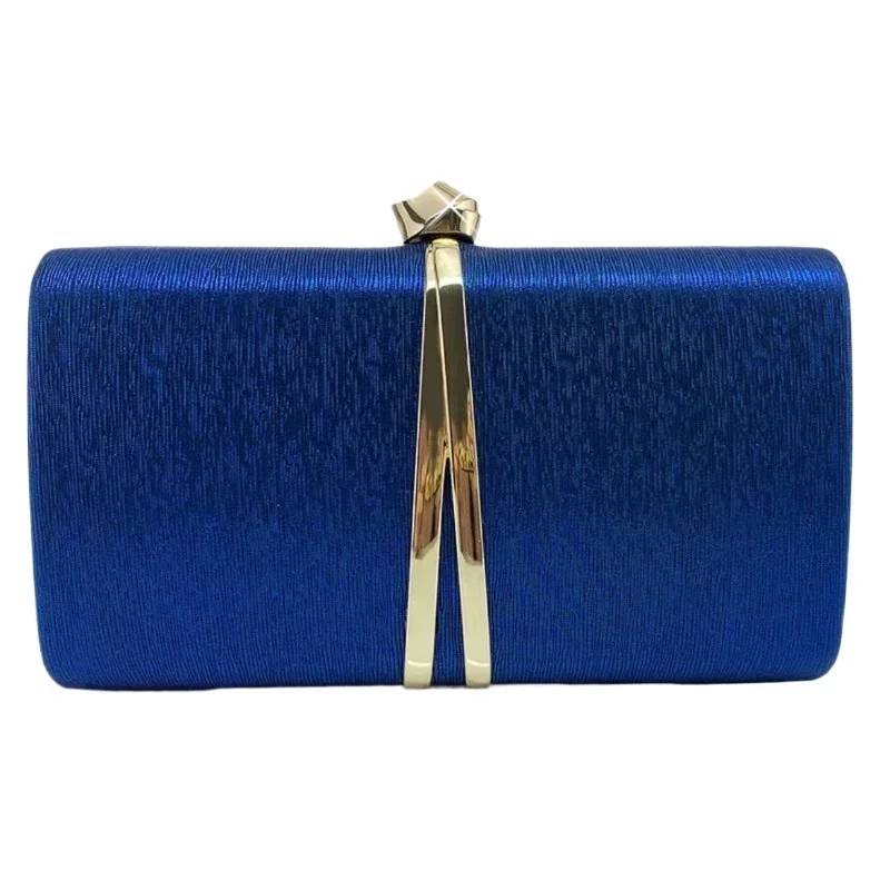 Elegant Leather Evening Clutch Sparkling Pattern Mother of Bride Banquet Bags Royal Blue Handbags Cross Shoulder Silver Purse