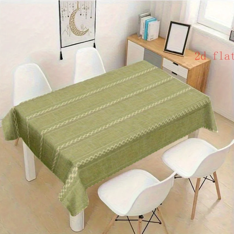 2D Flat Tablecloth 1pc - Soft Fashionable Aesthetic Light Green Striped Tablecloth, Machine Washable And Easy to Clean, Dining Table / Coffee Table / Desk / Couch Table, Picnic / Outdoor Dining Table / Camping Table, Exquisite Life, Home Textiles