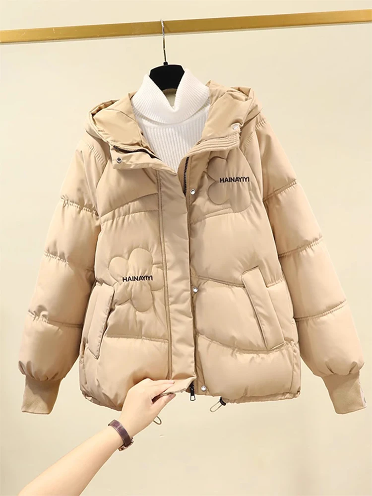 

Корейская женская утепленная хлопковая куртка-пуховик с капюшоном, зимняя верхняя одежда, стандартный крой, длинная молния