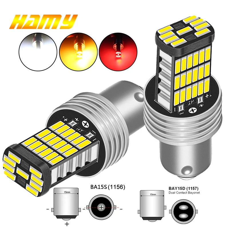 2 PCS Car LED Bulb P21W BA15S 1156 PY21W BAY15D 1157 Turn Signal Light 12V 4014 SMD 6500K White Auto Reverse Parking Back Lamps