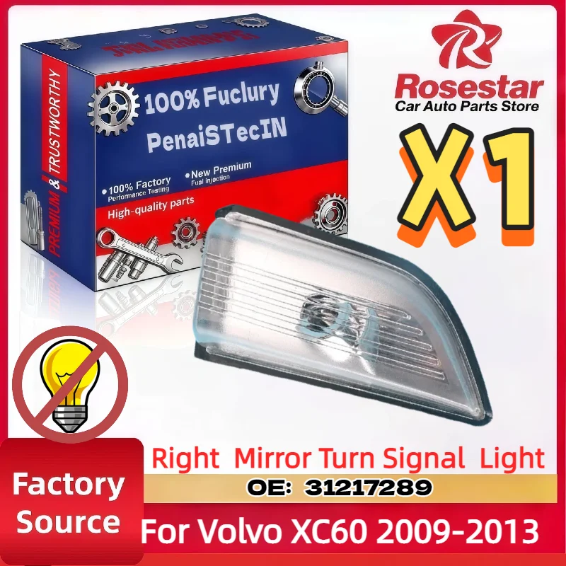 

For Volvo XC60 2009-2013 Right Side Mirror Turn Signal Indicator Light Lens Replacement 31217289