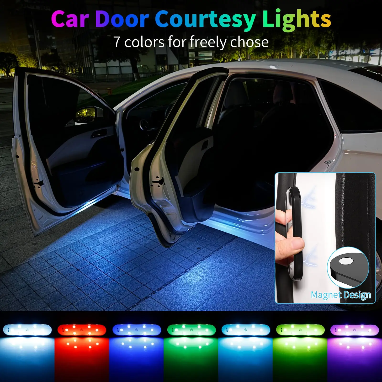 Car Door Lights LED Welcome Light Magnetic Control USB Charging Auto Open Door Safe Anti-collision Emergency Warning Signal Lamp