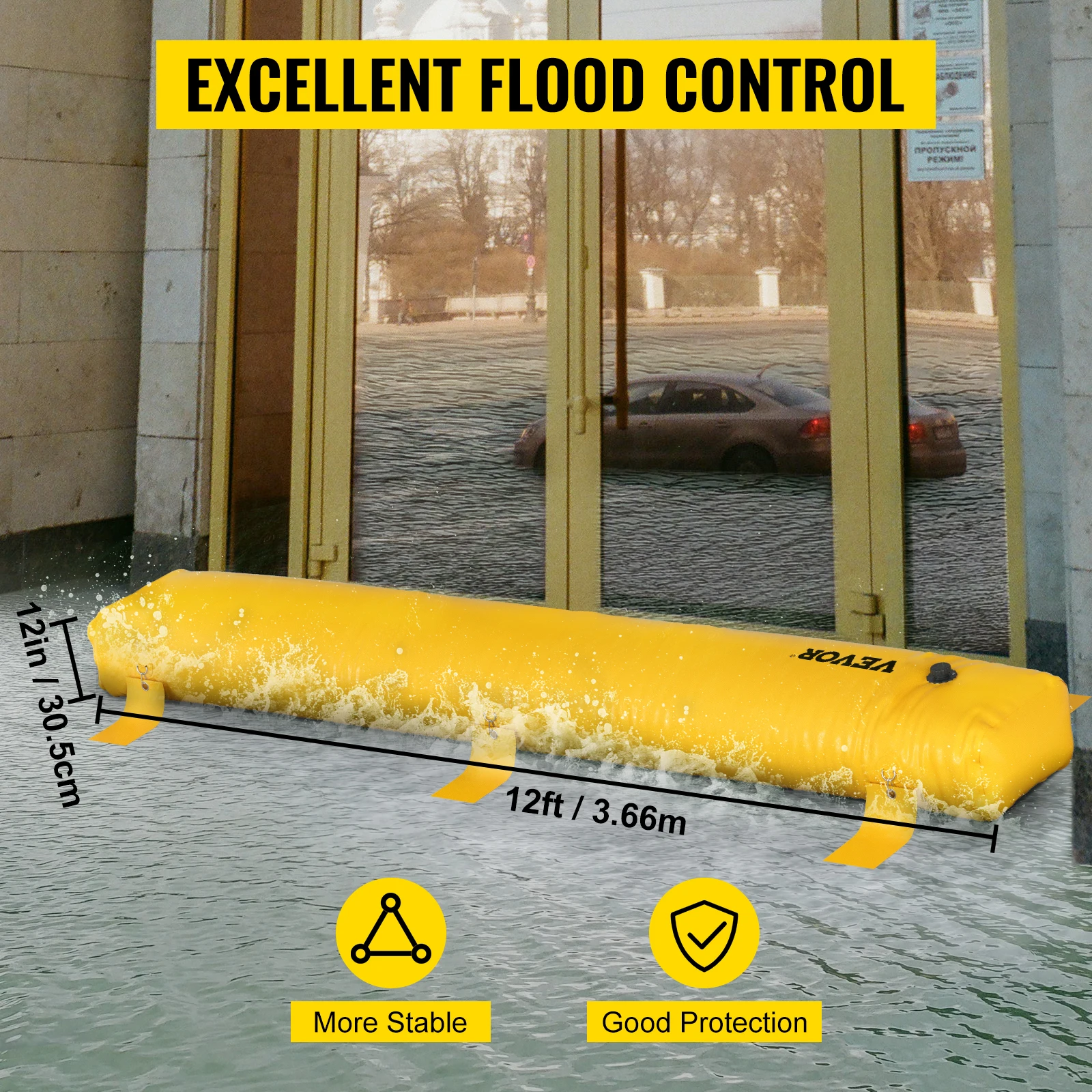 VEVOR Flood Barrier Reusable PVC Yellow Water Soft Folding Diversion Tubes Bags Lightweight Hydro Excellent Waterproof Barrier