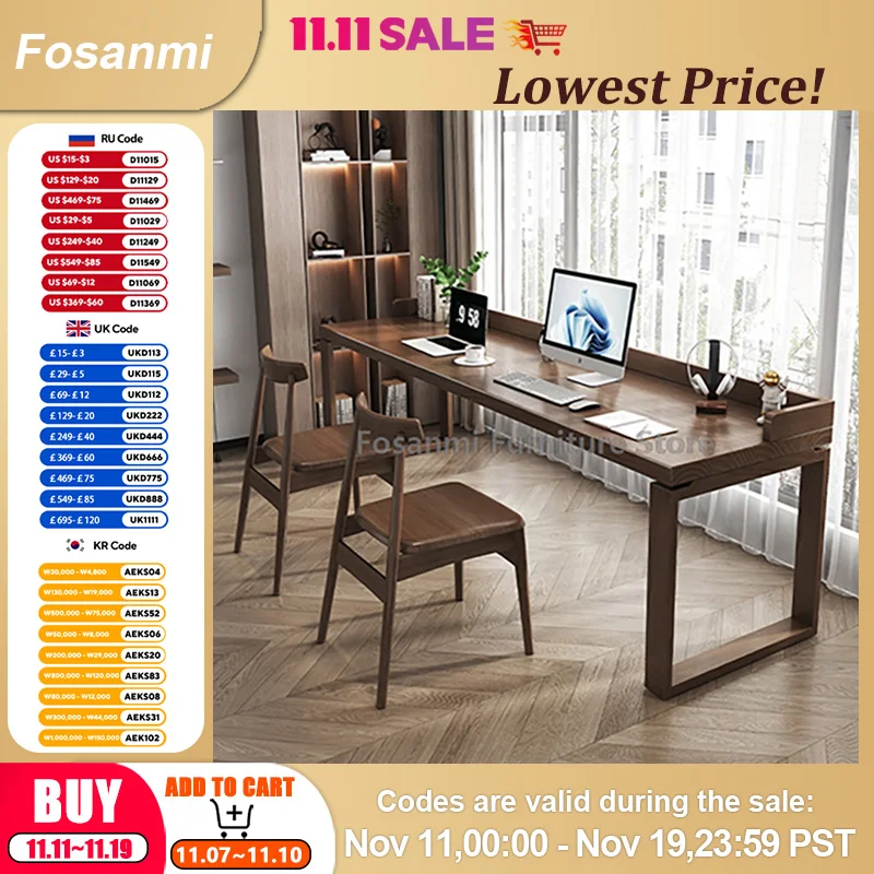 Rustic Walnut Solid Wood Table Chair Set Work Study Gaming Computer Desk and Chairs Simple Home Office Furniture Desk with Chair