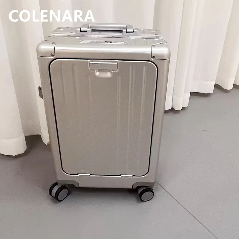 

Чемодан COLENARA для мужчин, 20 дюймов, из алюминиево-магниевого сплава, ручная кладь, 24 дюйма, с передним открытием, для ноутбука, на колесиках, женский чемодан