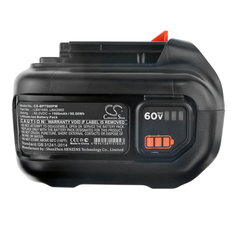Battery for Black & Decker LSW60C,CM2060C,LHT360CFF 60V MAX Hedge Trimmer,LHT360,LHT360C,LHT360CFF (1500mAh / 2500mAh) 60V