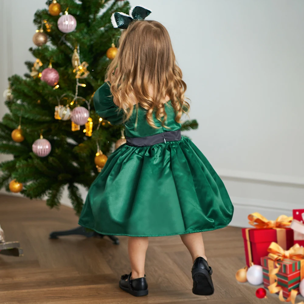 Christmas Dress For Girls 1st Toddler Kid Baby Party Princess Gown Formal Clothes Green Santa New Years Costume Christening