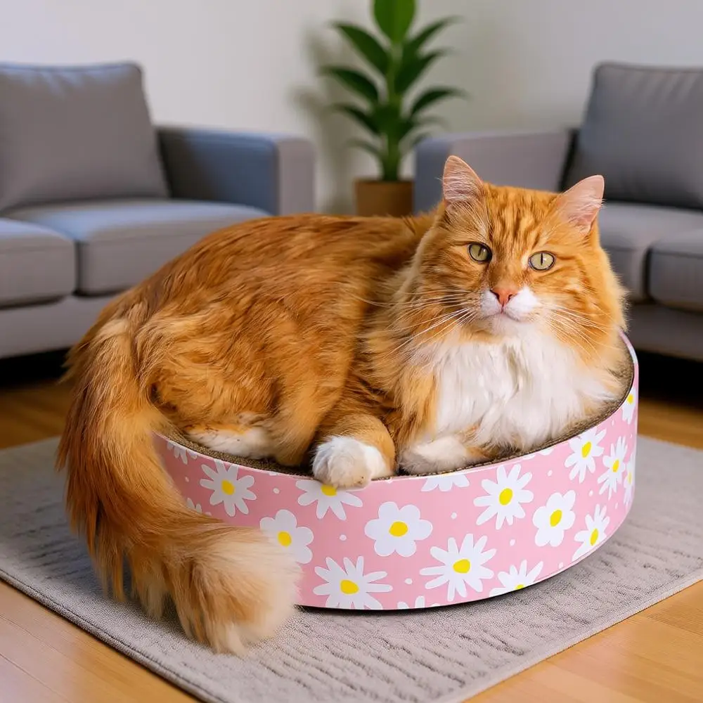 

Когтеточка-лежанка для кошек Scratch & Snuggle Daisy, гофрированная, с цветочным дизайном, розовая