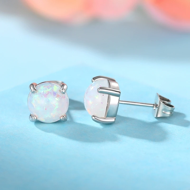 Huitan Dainty Simulated Opal Stud Earrings for Lady Simple Versatile Ear Piercing Earrings Daily Wear Exquisite Women Jewelry
