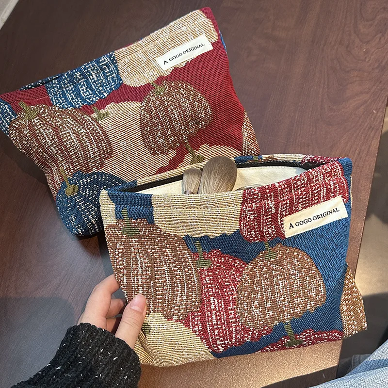 Color Blocking Canvas Makeup Bag Versatile Skincare Organizer Portable Toiletry Bag Inner Bag for Tote Travel Organizer bags