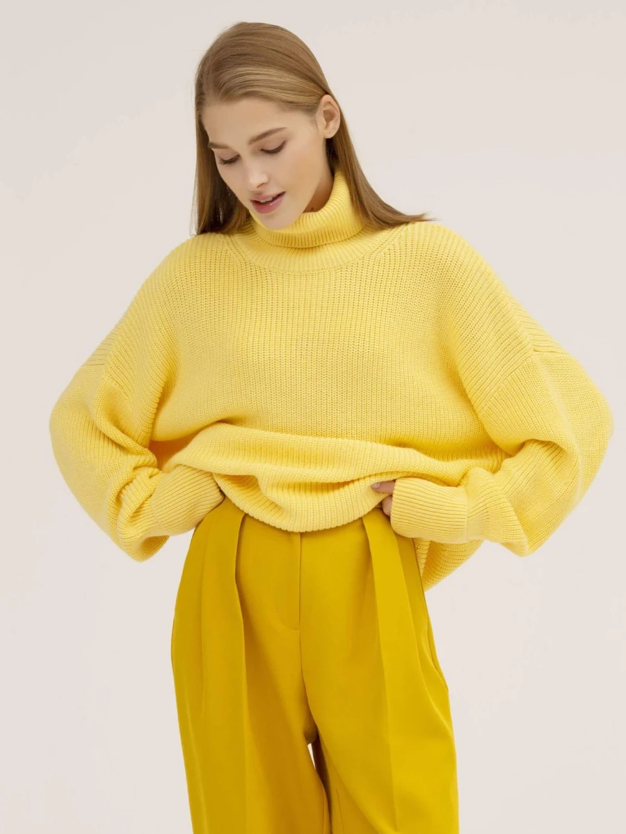 

Blubelle Women's New Turtleneck Loose Knit Sweater Trendy Oversized Fit Ribbed Cuffs Solid Color Autumn Winter Fashion Jumpers