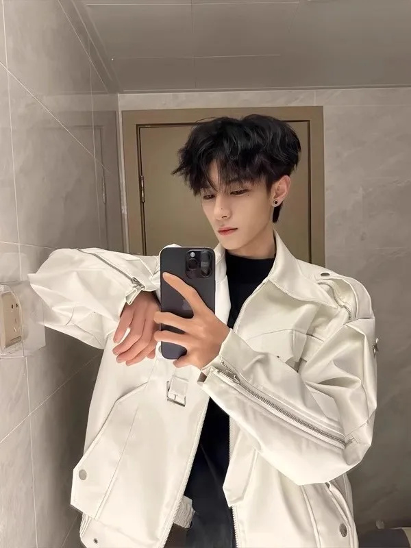 

Cleanfit ort Белый кожаный джет Мужская модная высококачественная мотоциклетная одежда Американская рабочая одежда High Street Jaet