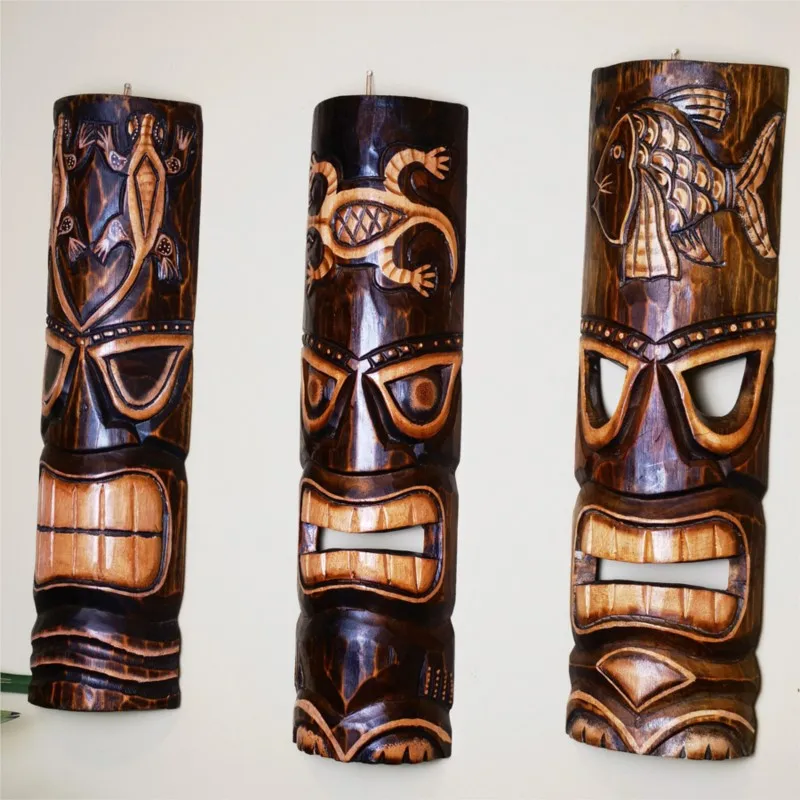 Southeast Asian Style Wooden Carved Mask Homestay Wall Decor Pendant Coffee Shop Creative Wall Decoration Shop Background ZJ47