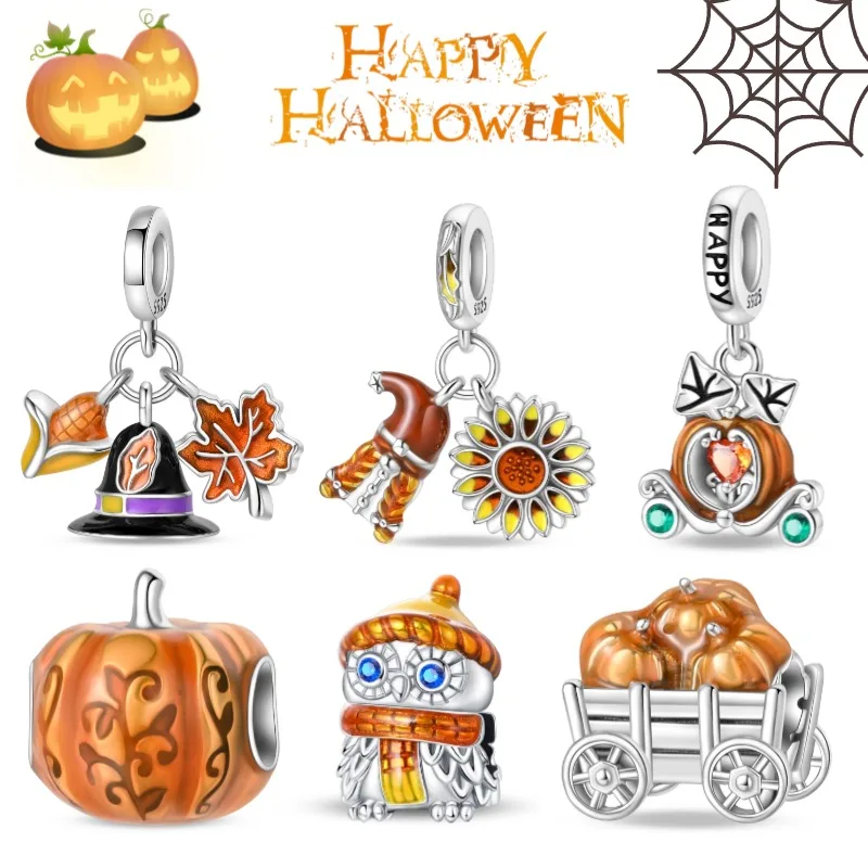 New Original 925 Silver Halloween Beads For Pan Bracelet DIY Flying Witch Charm Women Jewelry Fashion Gift