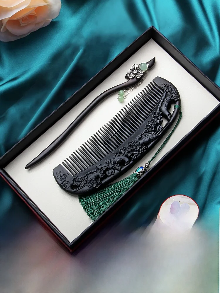 チークウッド製櫛セット-彫刻入りパーソナライズヘアアクセサリー-ロングヘア女性用-家庭用-彼女へのプレゼント-教師の日ギフト