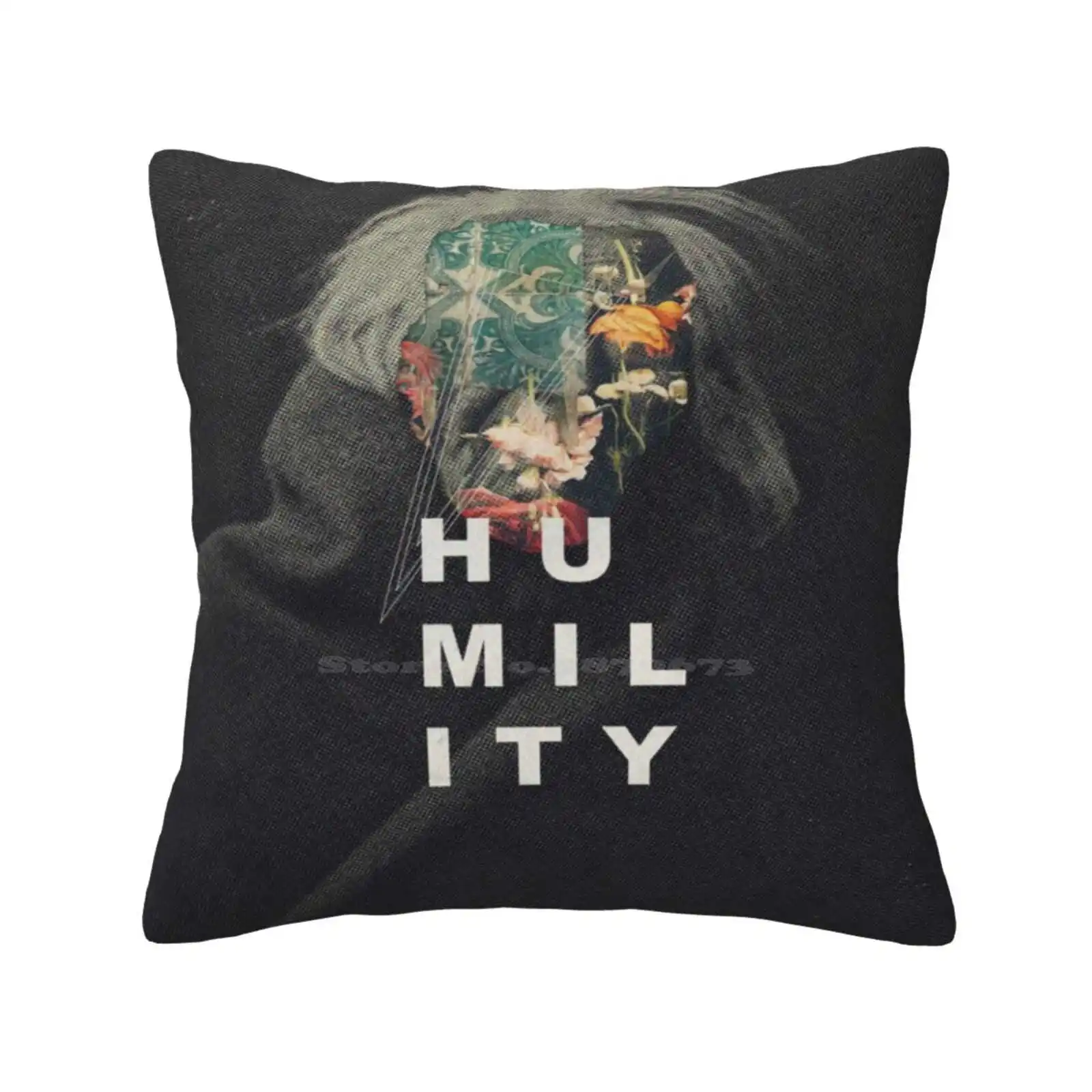 Humility Fashion Sofa Throw Pillow Cover Pillowcase Inspirational Humility Collage Portrait Vintage Typography Flowers Black