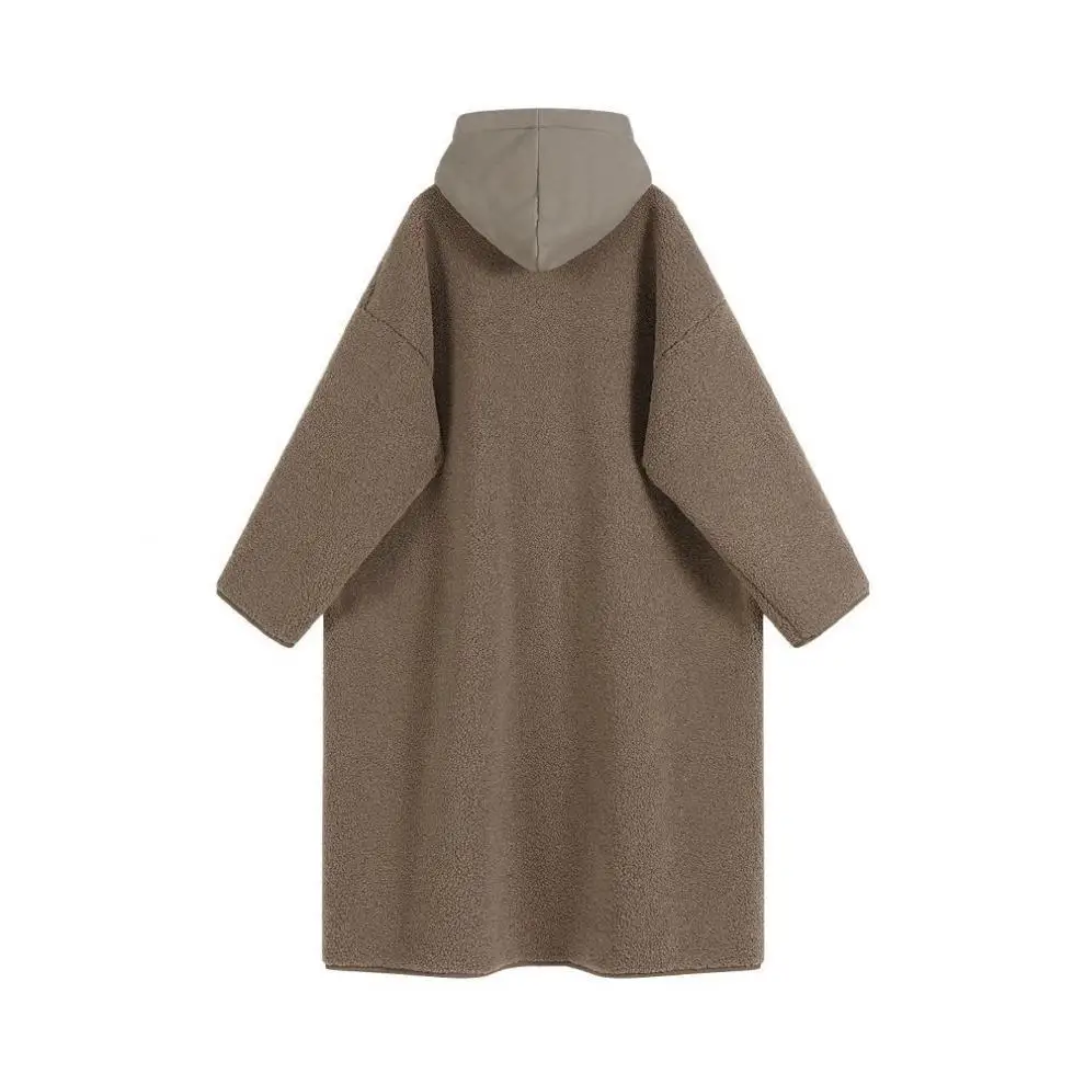 Lamb Fur Coat For Women Autumn Winter Loose Casual Hooded Artificial Fur Coat Lazy Style Single-breasted Mid Length Overcoat
