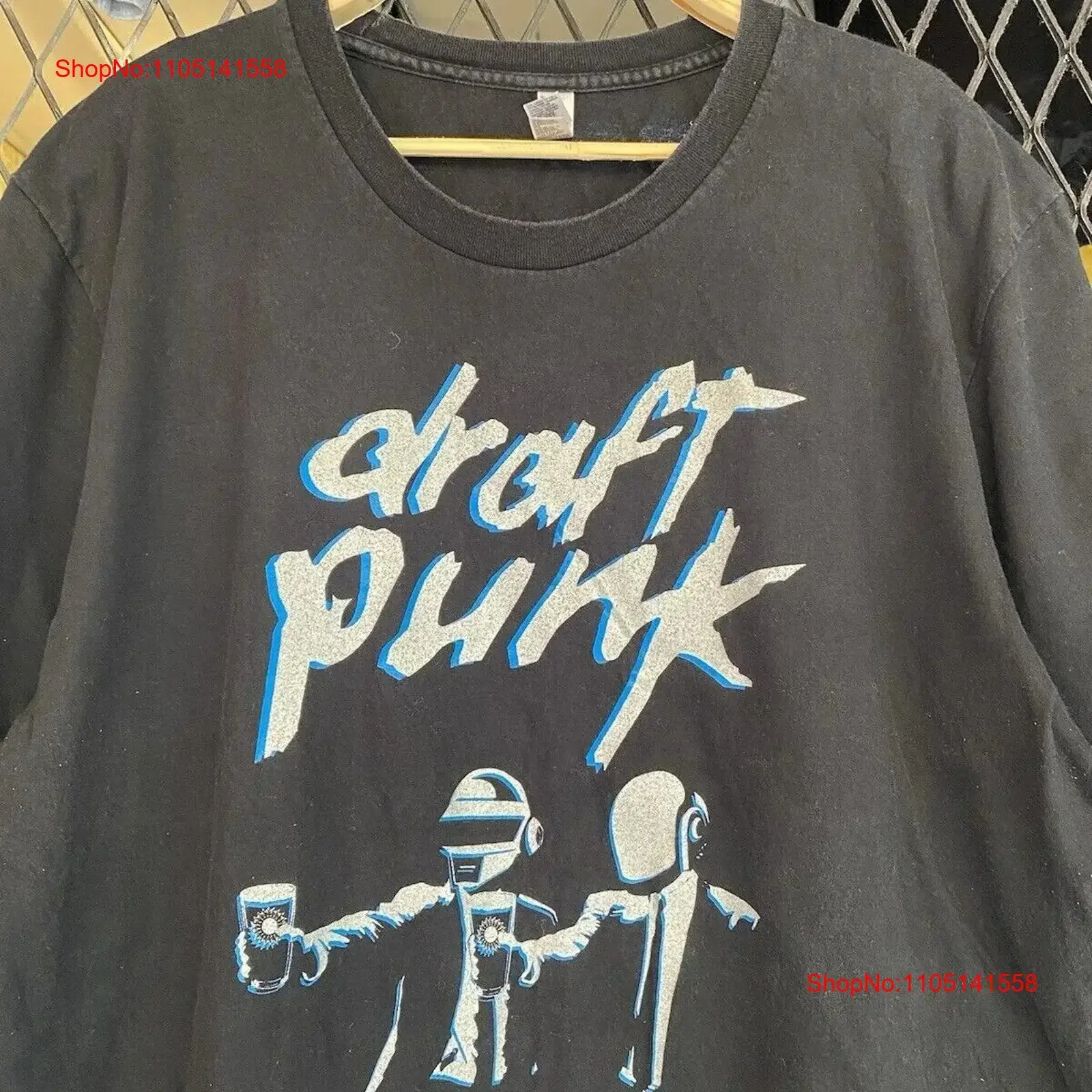 Rare Draft Punk T shirt Electronic Band Black Reprint KH14080 vintage Washed homme Casual Stretched Breathable Unisex Soft