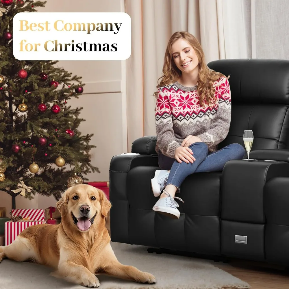 Reclining Loveseat, Massage Loveseat Recliner Sofa Heavy Weight Capacity, RV Love Seat Chair Clearance with Console, USB