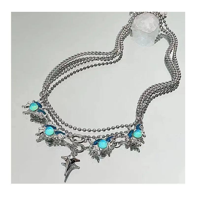 

Star Sea Glow Moonstone Star Pendant Necklace Women's Light Luxury Sweet Cool Temperament Niche Design Sense Clavicle Chain