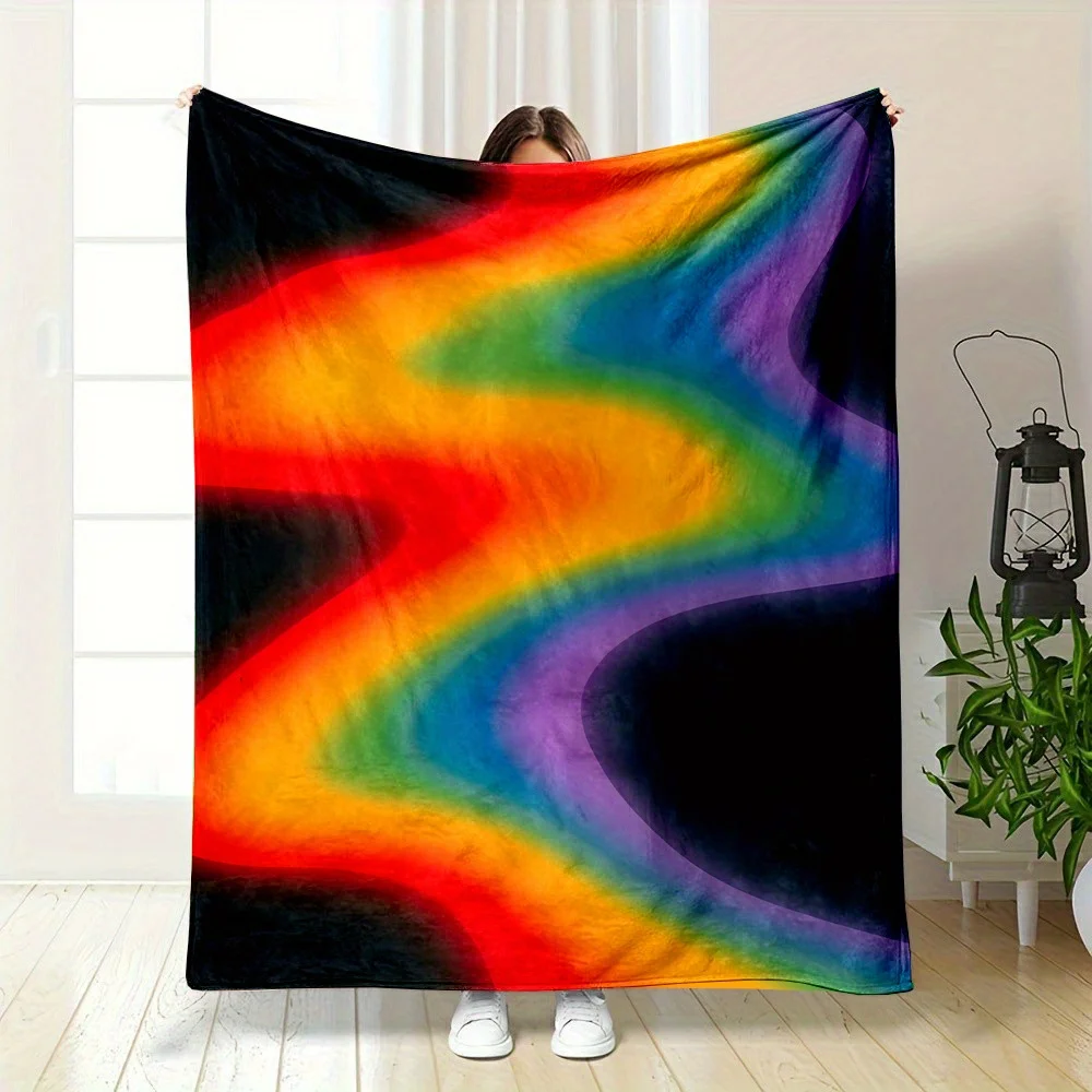 

Soft & Cozy Abstract Rainbow Fluid Print Throw Blanket - Versatile for Office Naps, Home Use, Camping | Easy Care, Machine Washa