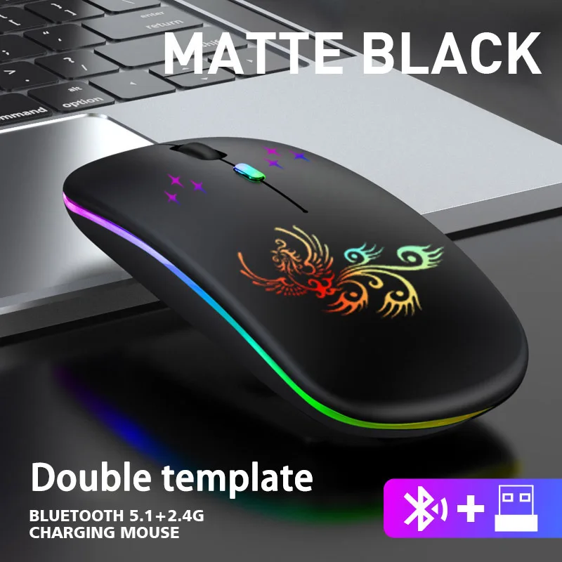 

CHUYI Bluetooth 2.4G Rechargeable Wireless RGB Mouse LED Slim Silent Adjustable DPI Mause USB Optical Mice for MacBook Air
