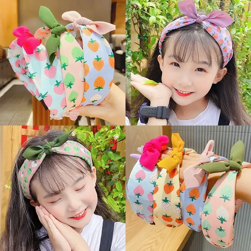 Fruit Print Hairband for Women Strawberry Knot Bow Headband Korean Sweet Fabric Hoop Hair Band Girls Hair Accessories jewelry