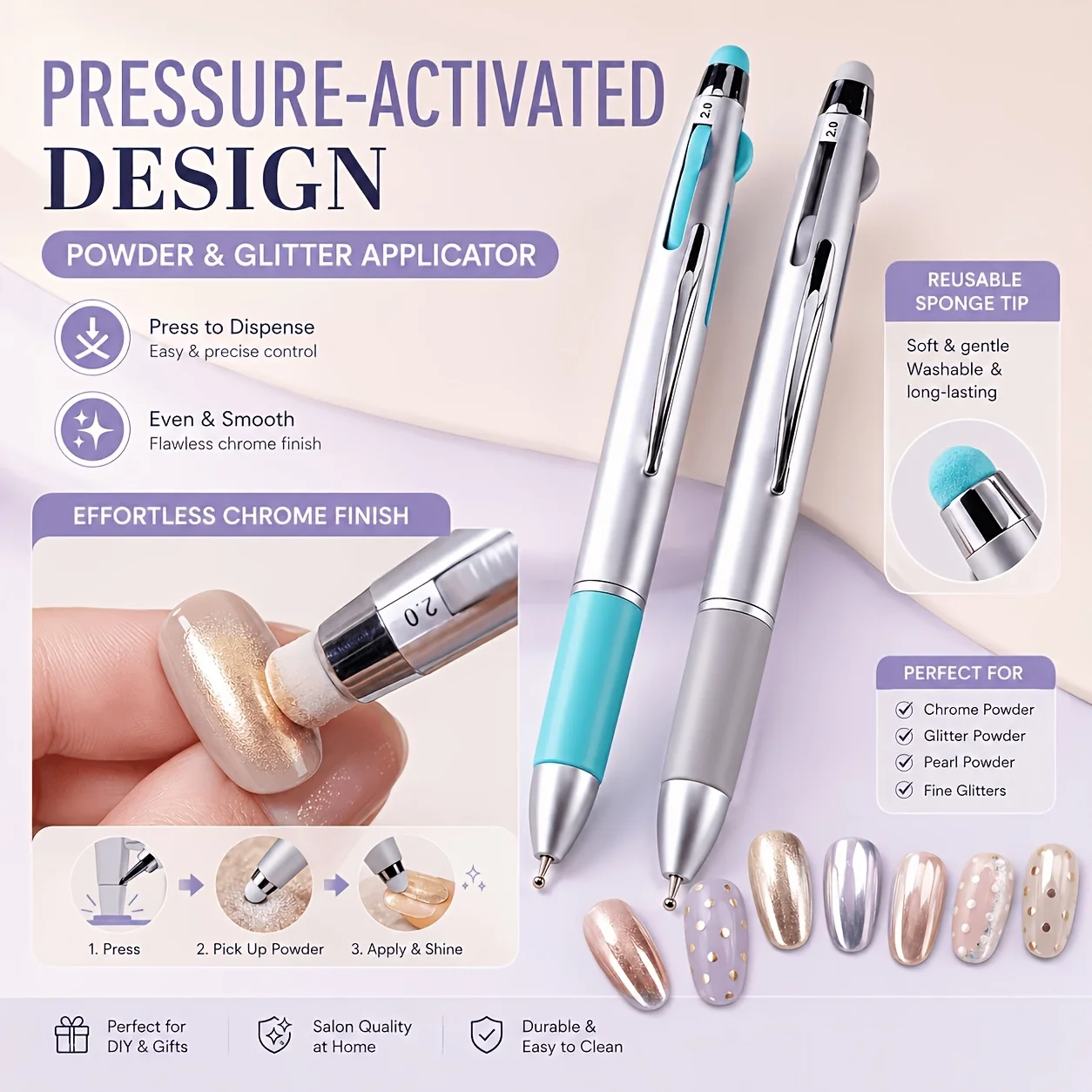1PC 4-in-1 Nail Art Dotting & Rhinestone Picker Pen, Multi-Head Tool for Painting and Crystal Placement