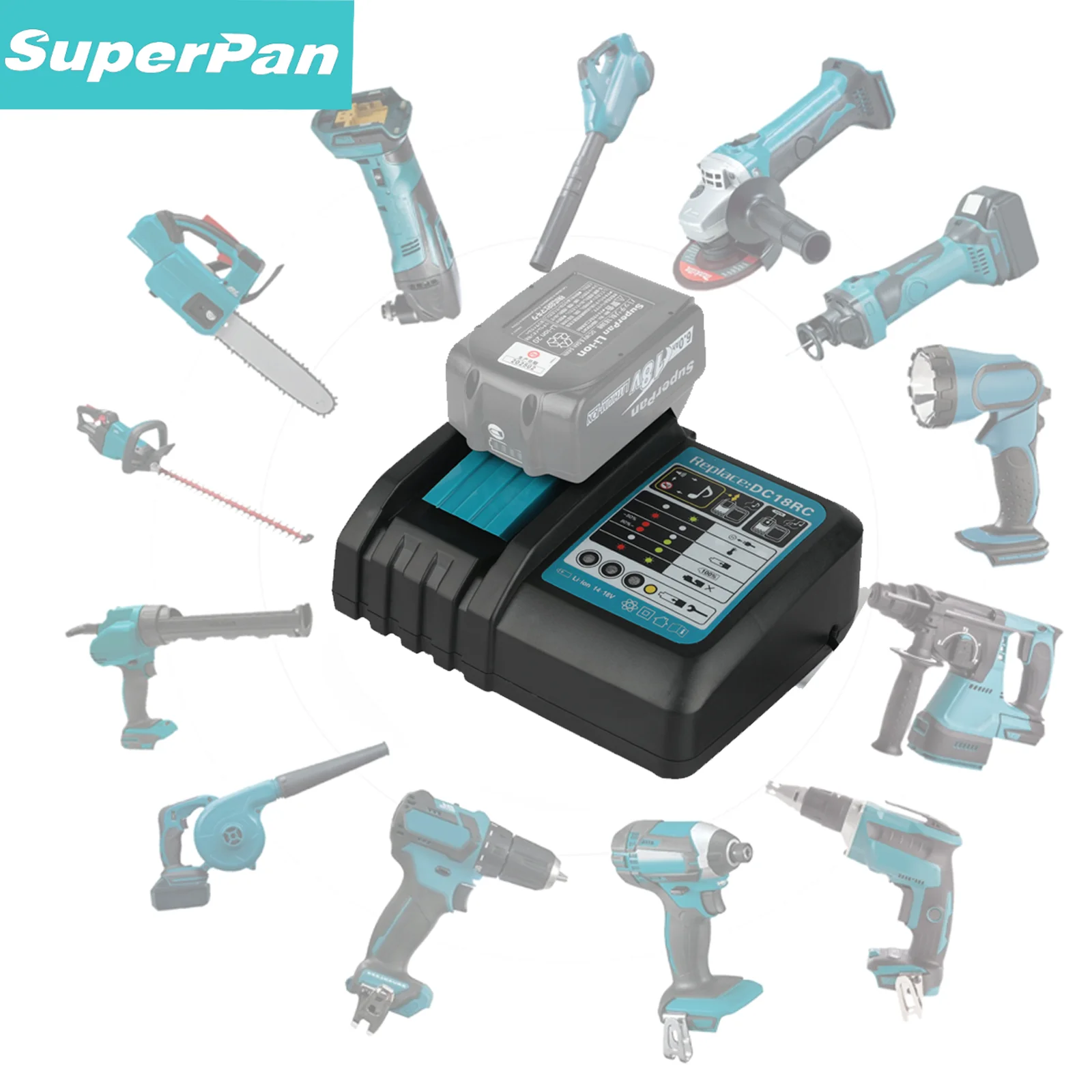 

Зарядное устройство Superpan DC18RC для литий-ионных аккумуляторов Makita 14.4V 18V BL1830 BL1430 DC18RF BL1815 BL1415 LXT400 BCl180W DC18RD DC18RE