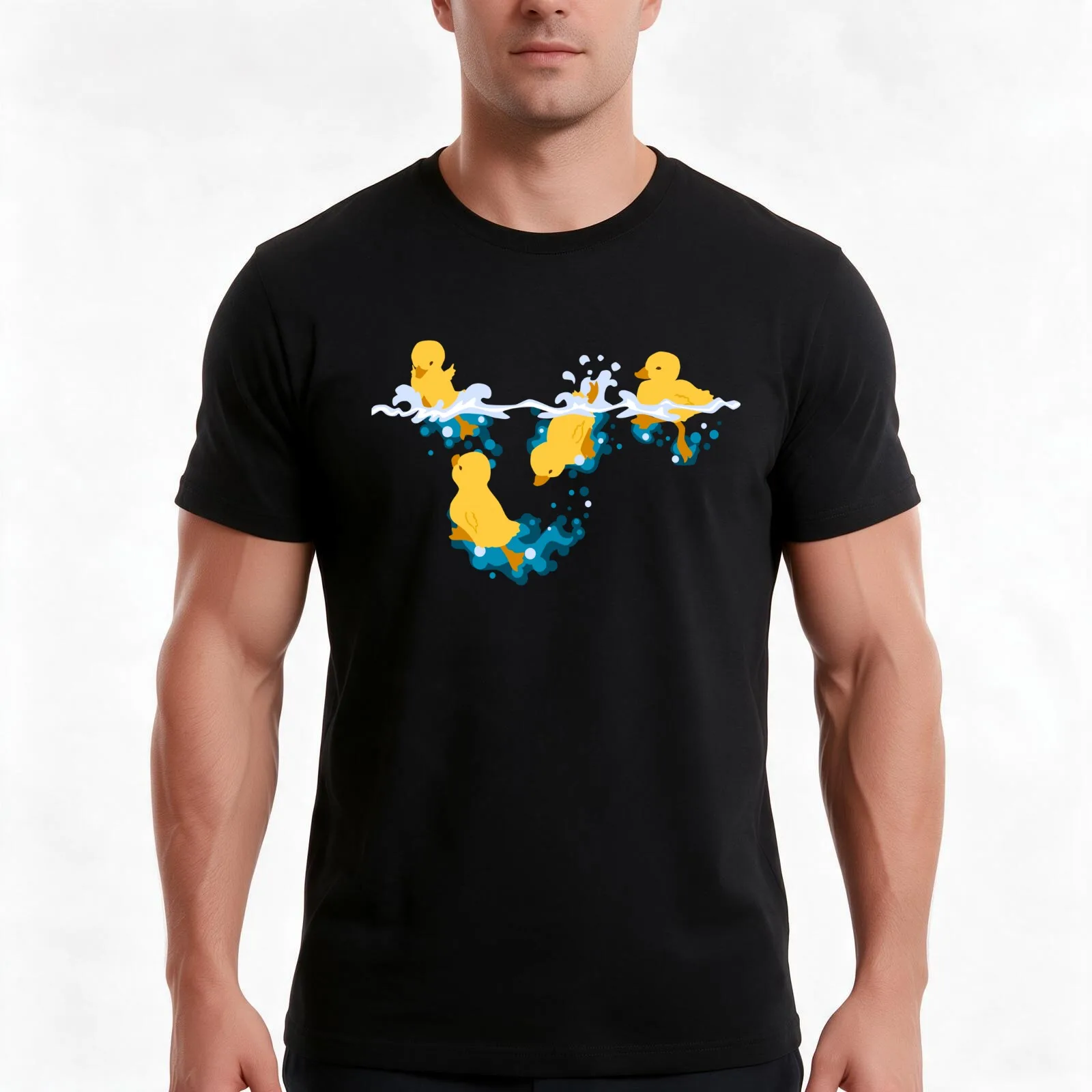 Happy Splashing Ducklings T-Shirt, Summer Casual Cotton Tee, Oversized Streetwear Tops, Vintage Graphic Print, Unisex Men Women