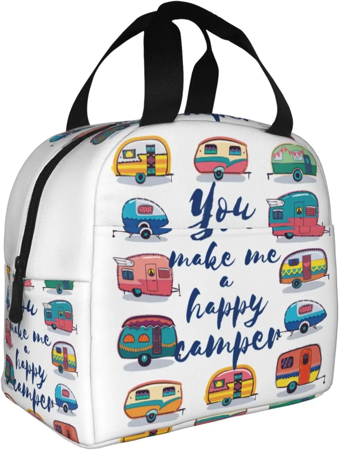 You Make Me Happy Camper Insulated Lunch Bag for Women Men,Reusable Lunchbox Holds Lunch Box