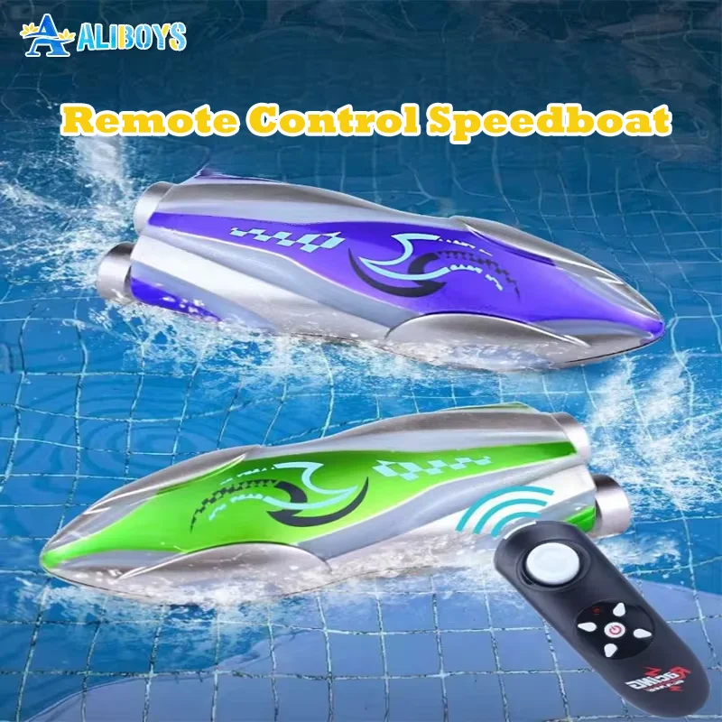 Remote Control Boat Electric Stunt Speedboat with Light High Speed Racing Ship Rotatable Outdoor Underwater Pool Toy Kid Gift