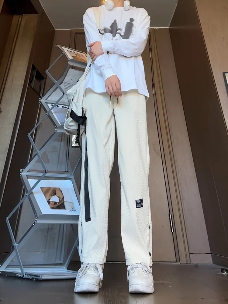Men's Textured Loose Fit Casual Pants Khaki Workwear Sle Autumn Spring Straight Leg Long Trousers Faionable Youth Sle