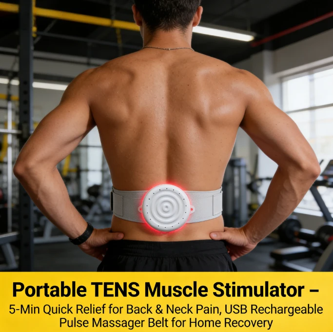 Cordless TENS Machine for Back Pain, Electronic Pulse Massager Belt, Portable Muscle Relaxer for Office Workers & Athletes
