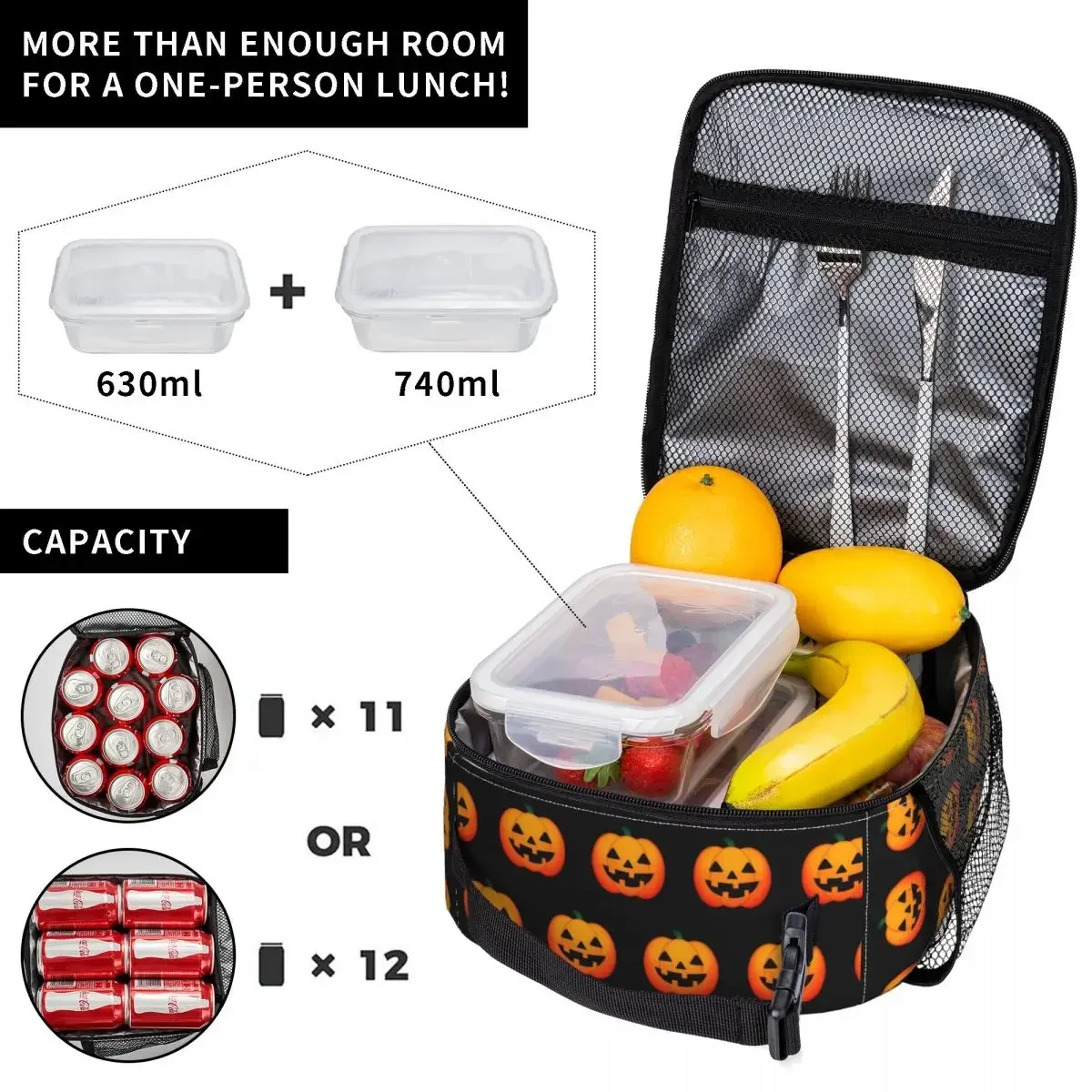 Pumpkin Party Lunch Bag Student Happy Halloween Graphic Design Lunch Box Fashion Office Cooler Bag Portable Thermal Lunch Bags