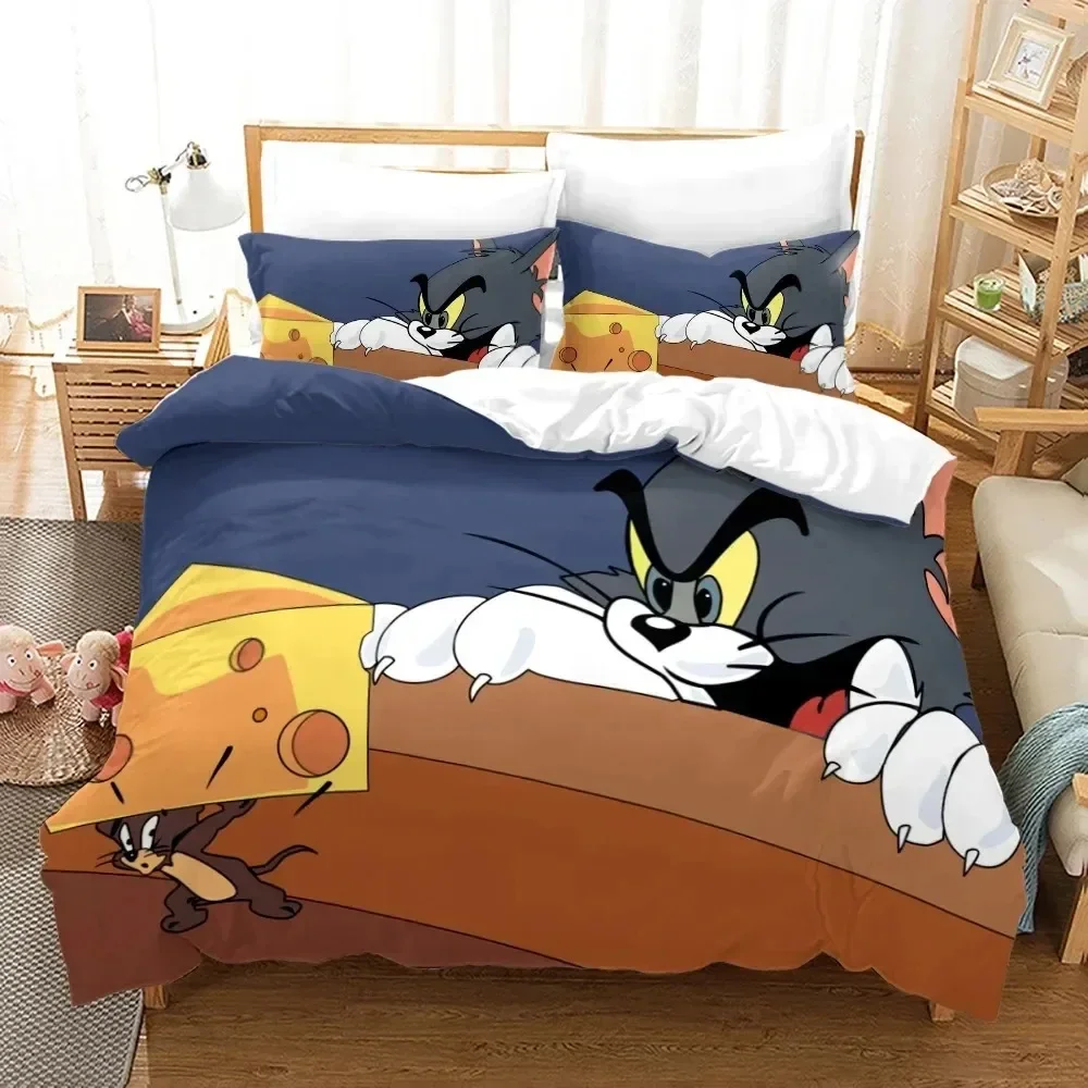 

Cartoon T-Tom Mouse and Cat Bedding Set J-Jerry Duvet Cover Bed Set Quilt Cover Pillowcase Comforter king Queen Size Boys Adult