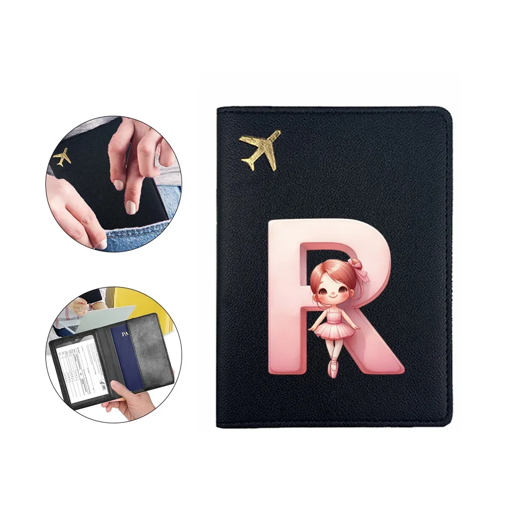 مجموعة جواز سفر PU ممتازة، حقيبة تخزين متينة لجواز السفر، اسم راقصة الباليه للفتيات الأولي، نمط 26 حرفًا #5