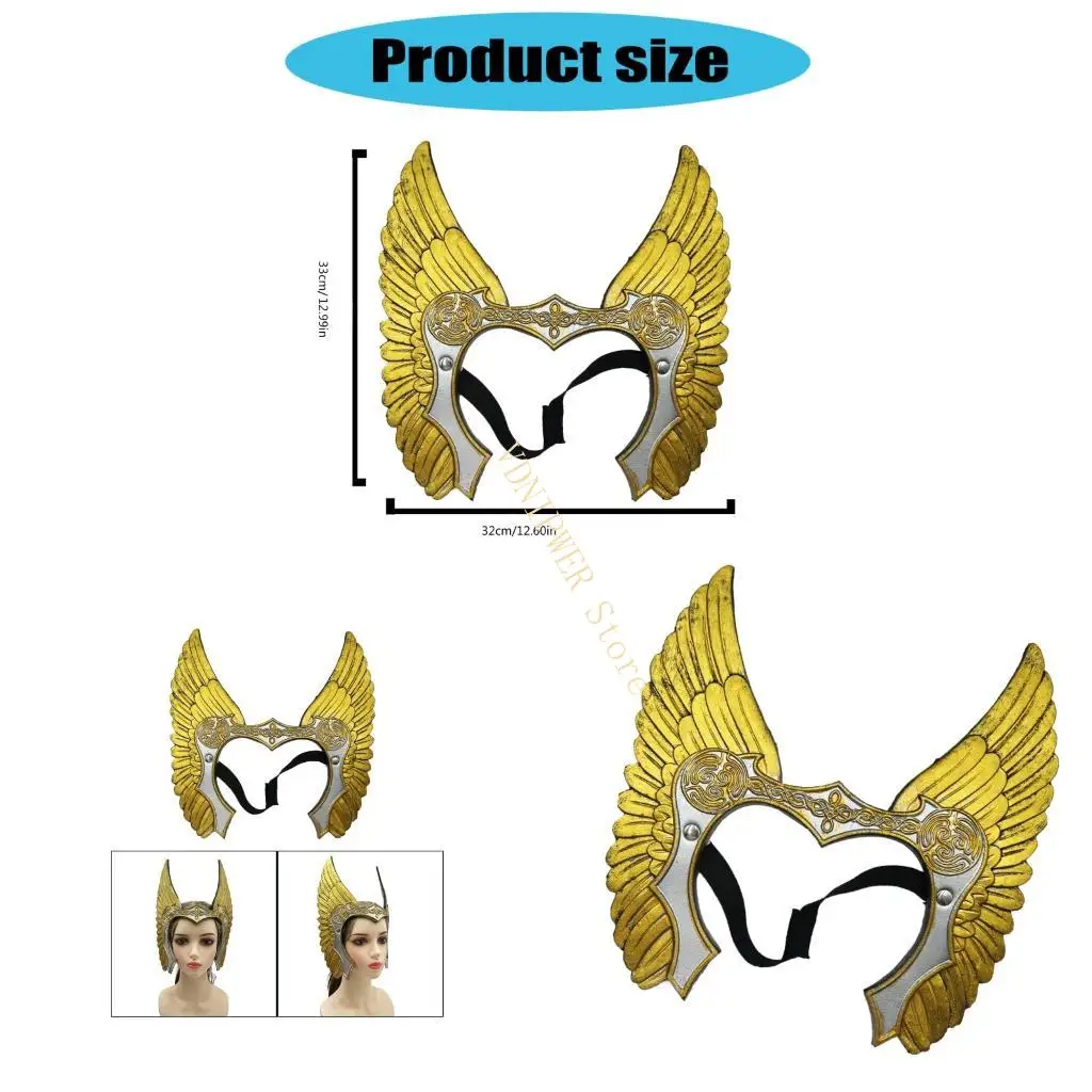 

Valkyrja Warriour Headband Vikinges Costume Hair Accessories Norses Warriour Angel of Death Headband with Elastic Band D08E