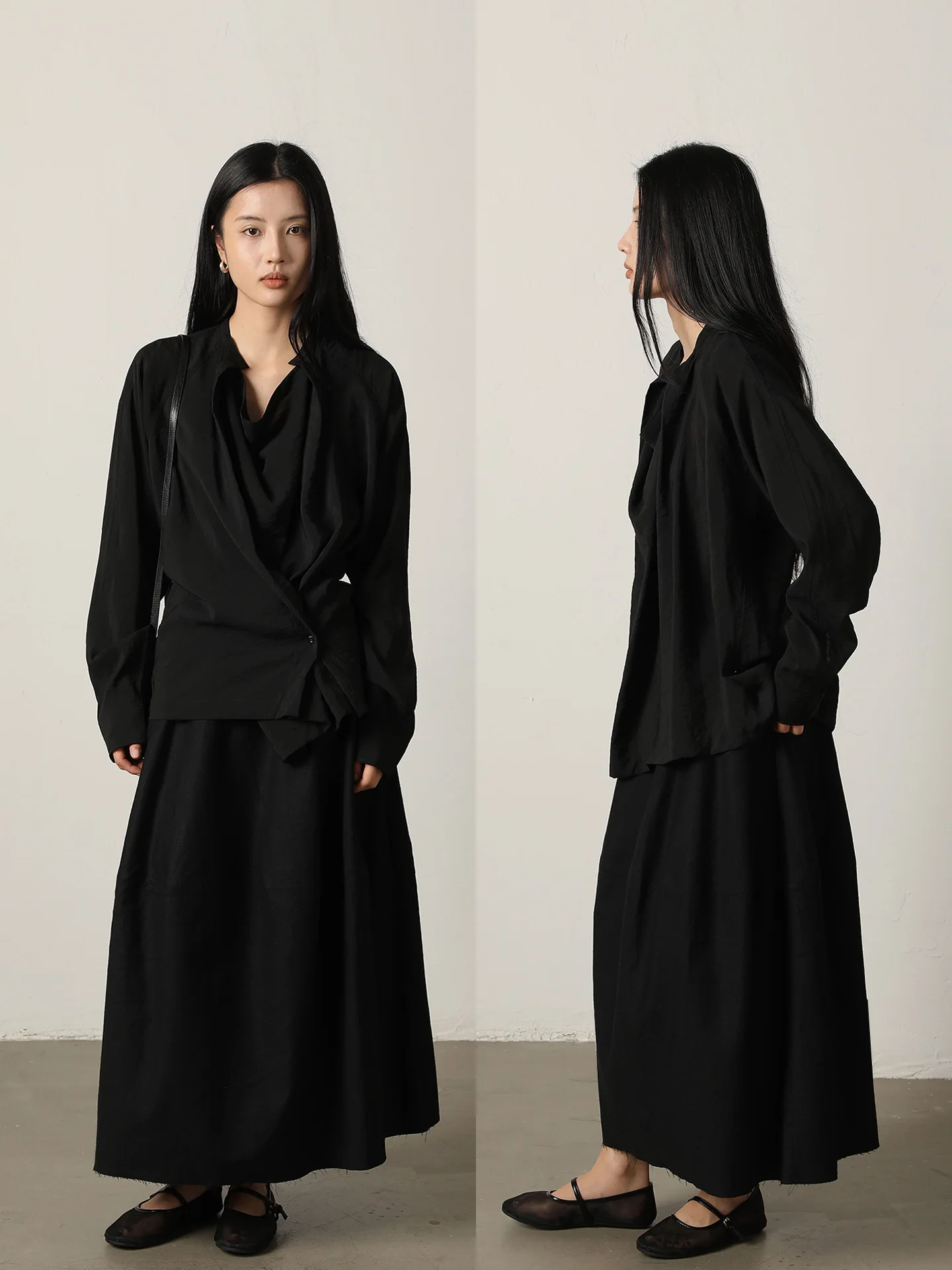 

Vimore Women's Silk Shirt Waist Cinched Pleated Smooth Silk Loose Style Long Sleeve Business Casual Pure Color Button up