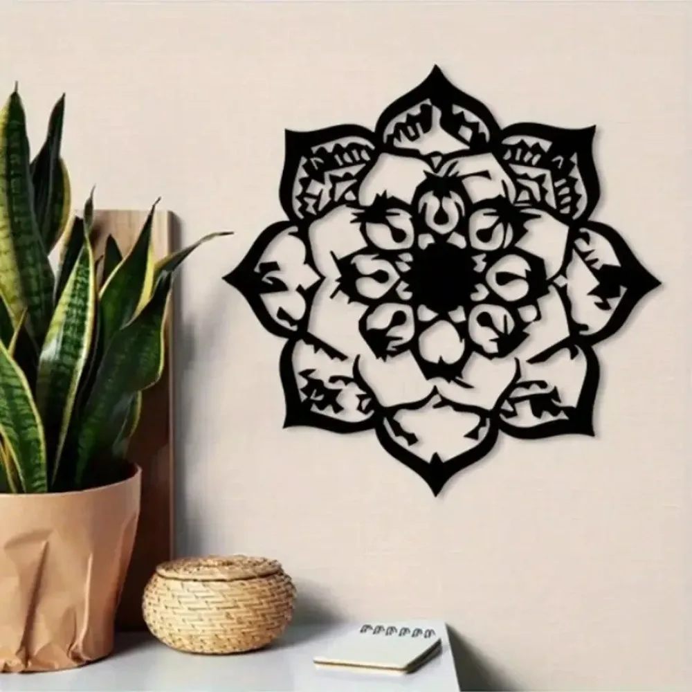 Vintage Metal Wall Art Mandala Lotus, Black White Abstract Modern Farmhouse Office Decor Gift