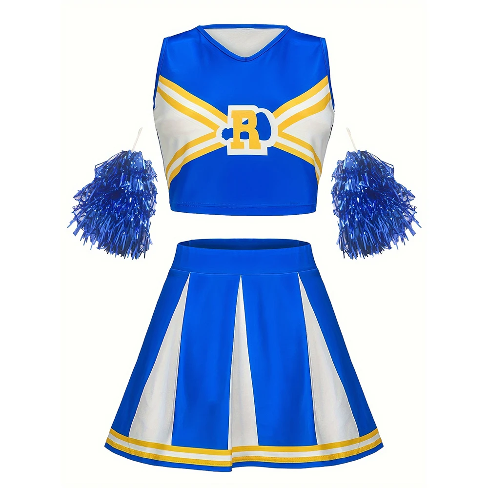 Women's Sexy Cheerleader Uniform Costume Skirt CheerleadingPompoms Stage Music Performance Party Party Student Dress