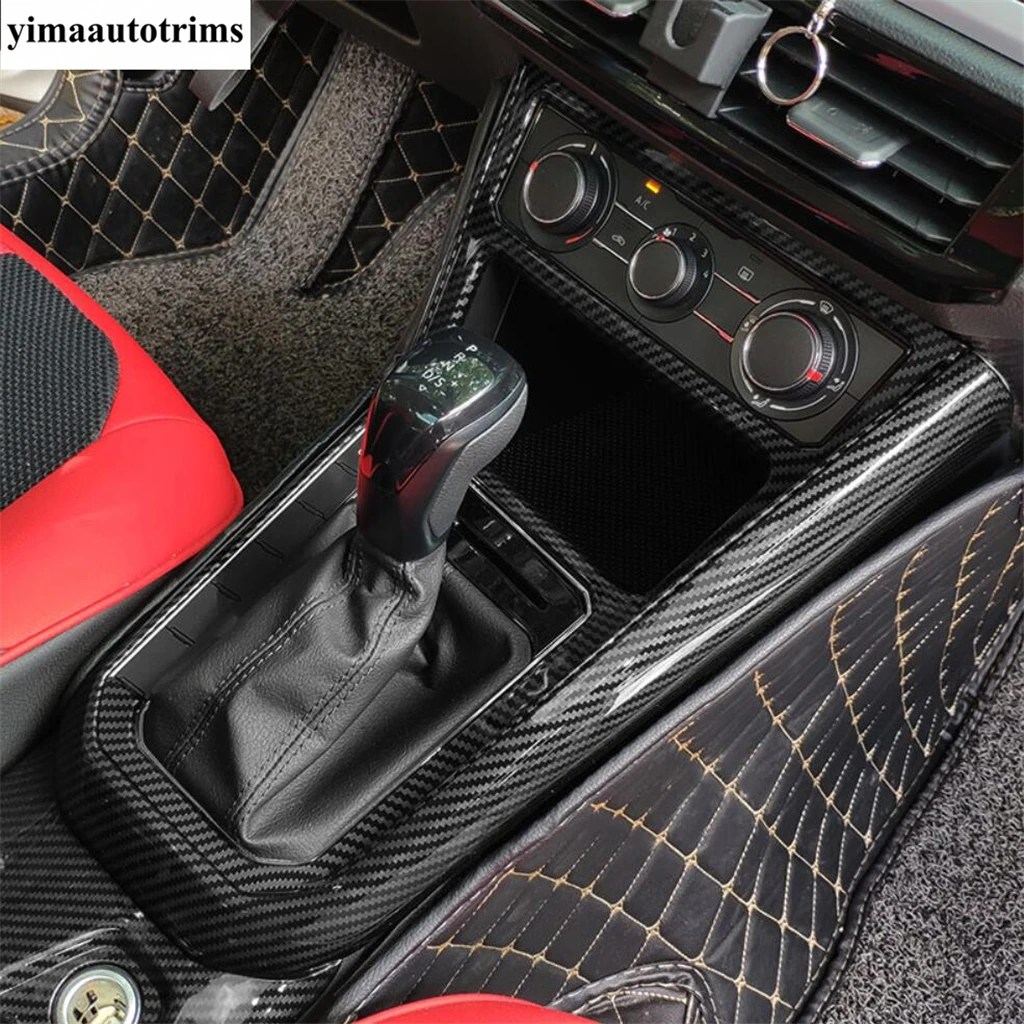 Center Console Gear Shift Frame Strip Decor Cover Trim For VW Volkswagen Polo 2019 - 2023 Carbon Fiber Interior Accessories