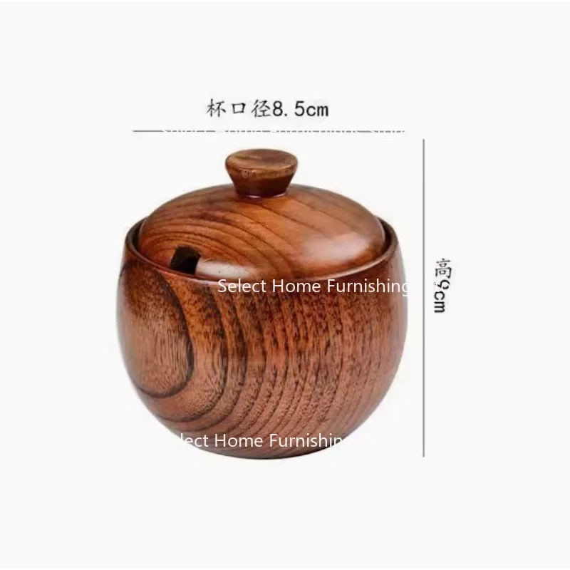 Suitable for Vintage Characteristic Whole Wood Large Capacity with Lid Solid  Salt Jar Seasoning  Seasoning Condiment One Pound