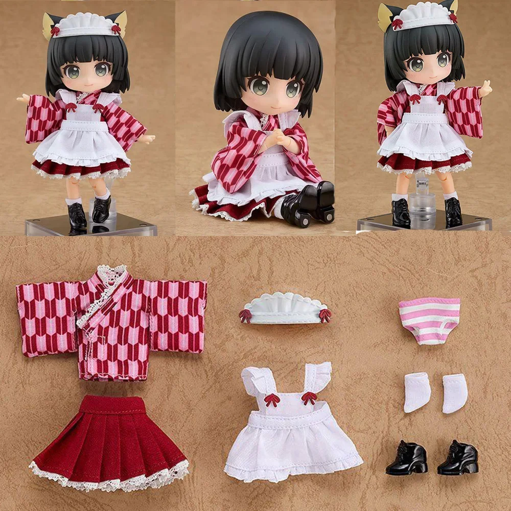 Ob11 Maid Outfit Bjd Doll 10cm Mini Pocket Doll Real Cloth Anime Clay Figure Full Set with Gift Box for Birthdays Gift