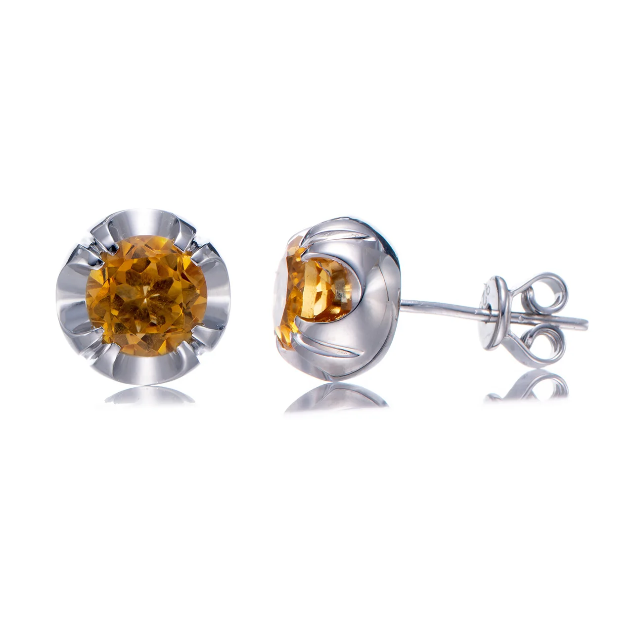 5.5mm Citrine Rhodium Over Sterling Silver Earrings