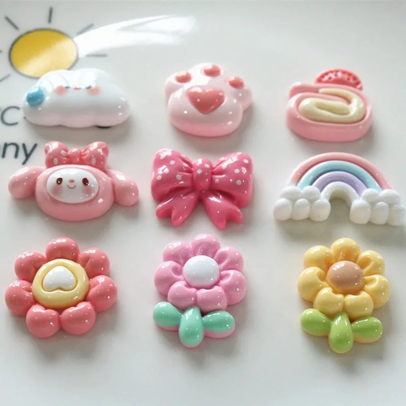 10pcs Cute Cartoon Kawaii Rainbow Flower Butterfly Flat Back Resin DIY Scrapbooking Cabochons Decoration Accessories